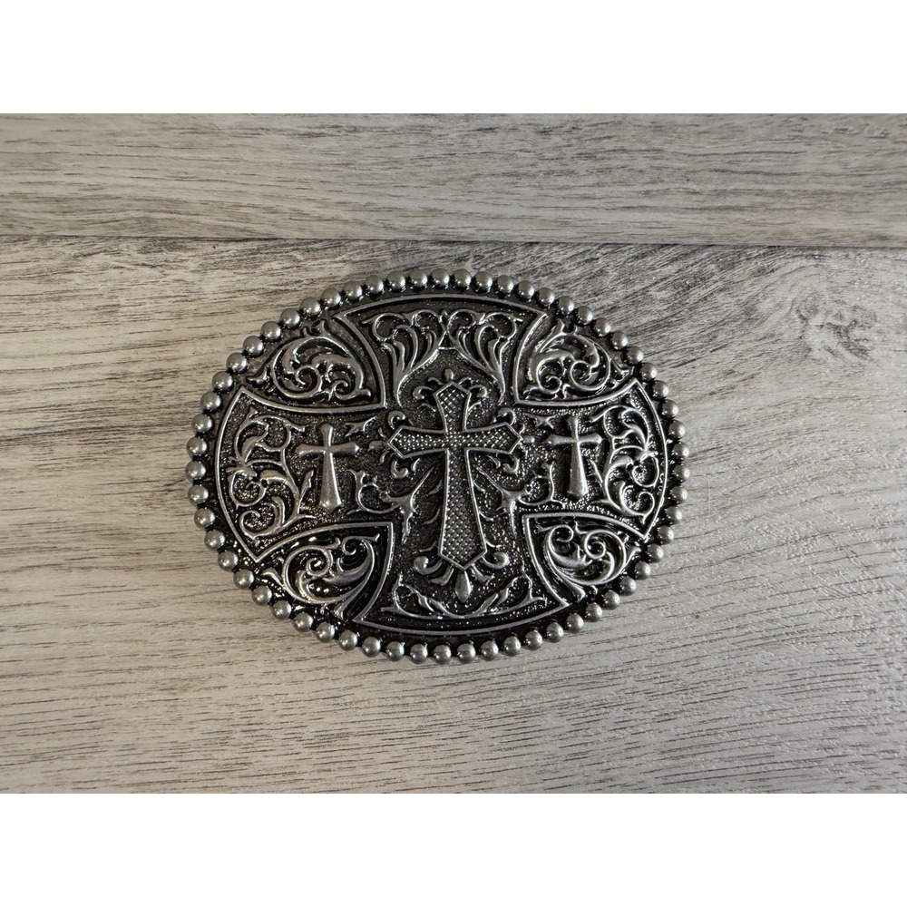 LAXPICOL Native American Big Heavy Duty Celtic Pattern Cross Oval Belt Buckle